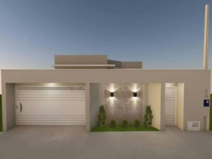 Casa térrea com fachada minimalista e iluminação